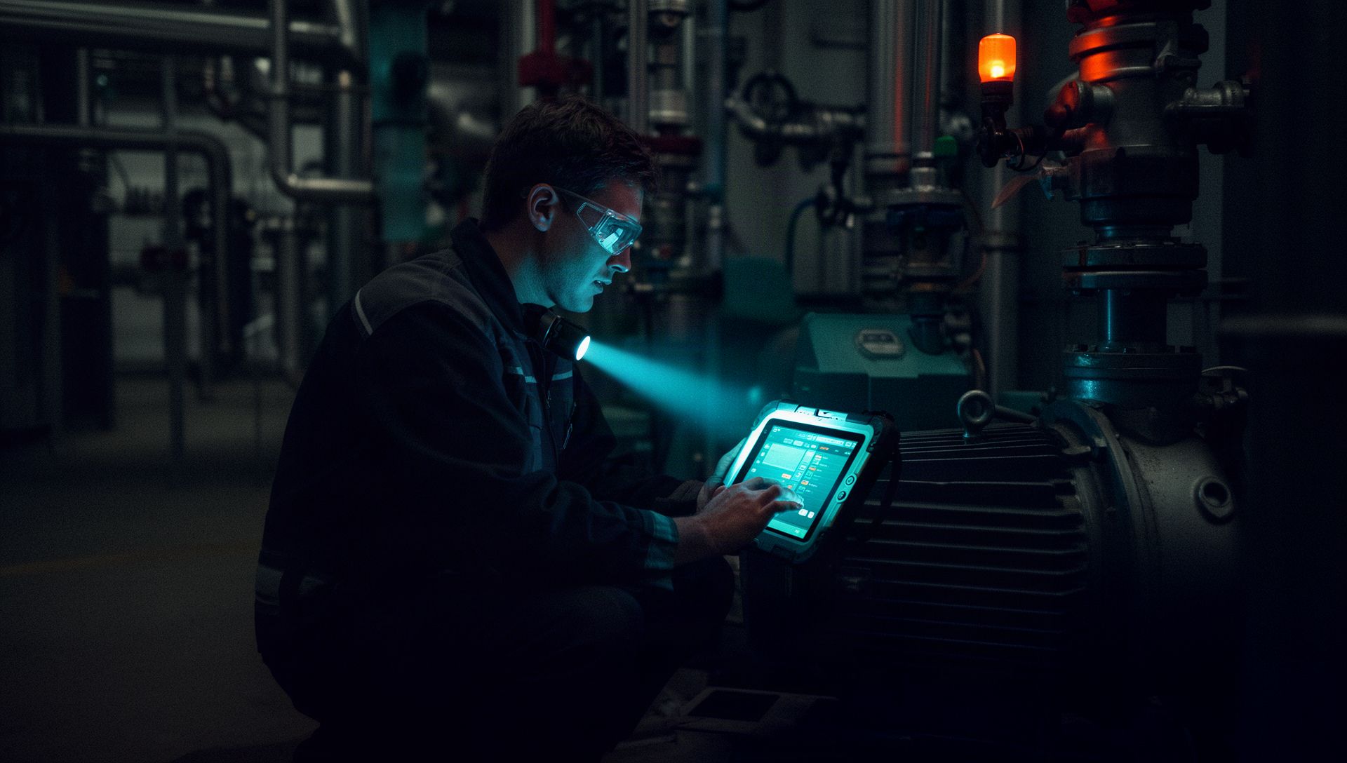 Technicien de maintenance avec une tablette